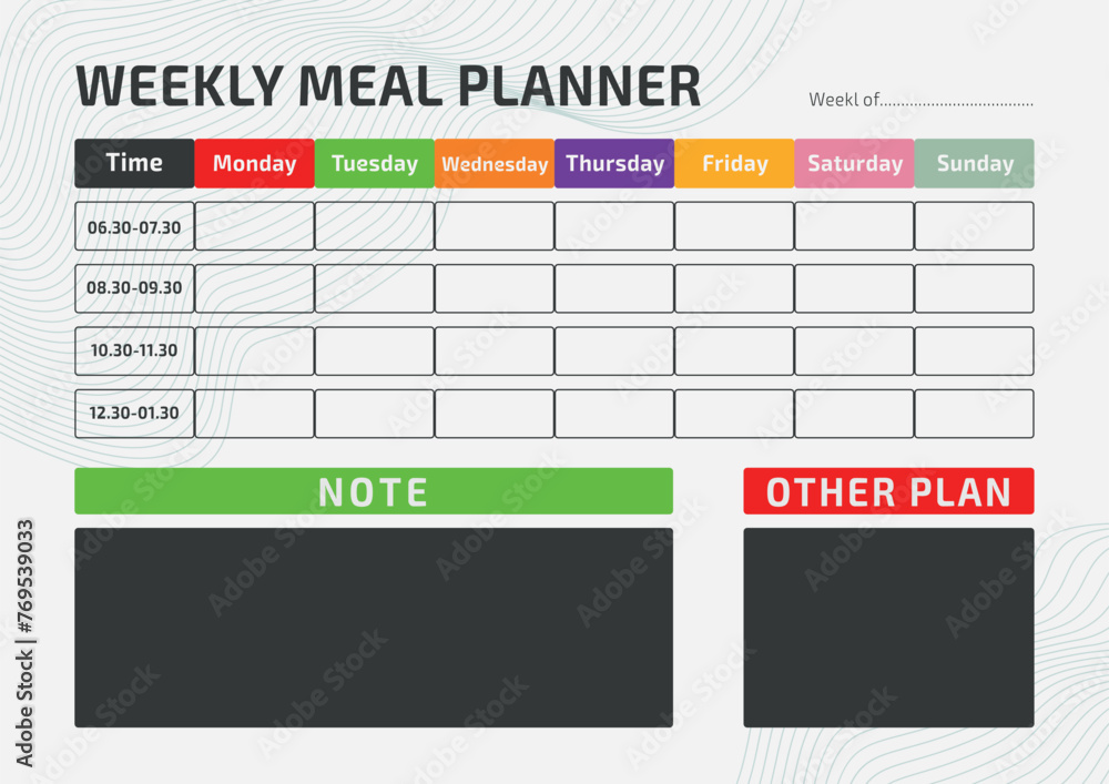 A4 Weekly meal planner schedule and diet chart Template. Stock Vector ...