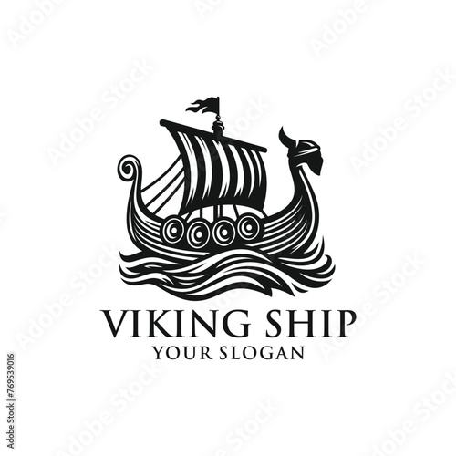 Viking ship logo vector