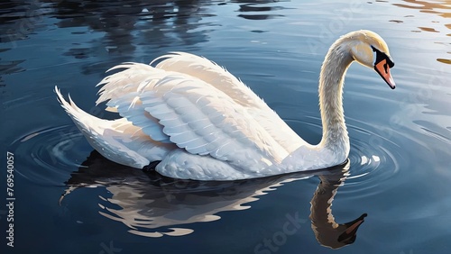 Graceful Swan Gliding on Serene Lake