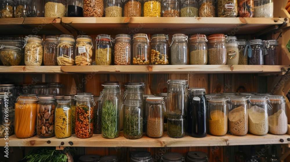 Shelf With Numerous Food Jars
