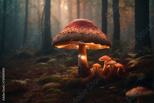 Enormous, stunning mushroom in the fantasy forest photo