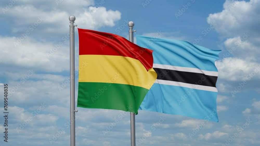 Botswana and Bolivia two flags waving together, looped video, two country relations concept Botswana and Bolivia two flags waving together, looped video, two country relations concept