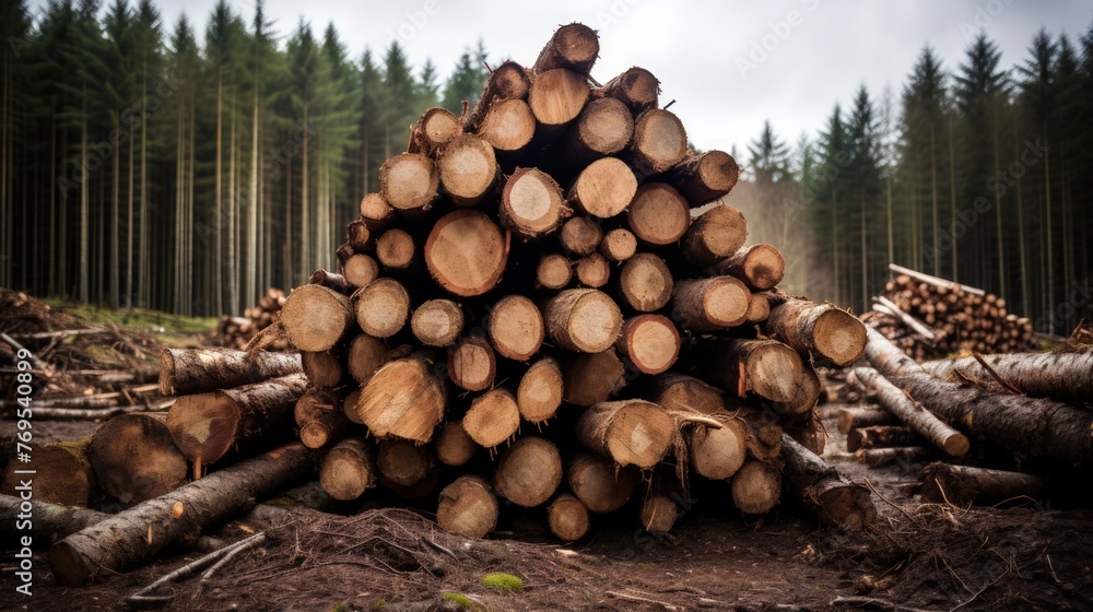 Stack of freshly cut trees in a forest. Stack of freshly cut trees in a forest.