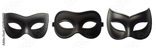 3 black mask Isolated on transparent PNG background photo