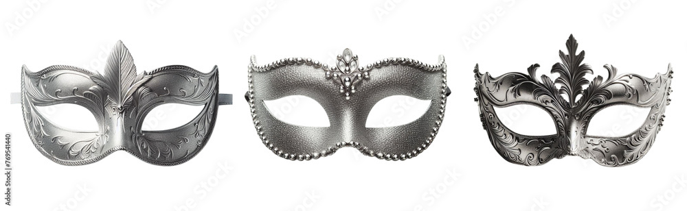 3 Silver carnival mask Isolated on transparent PNG background 3 Silver carnival mask Isolated on transparent PNG background