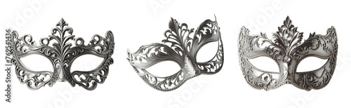 3 Silver carnival mask Isolated on transparent PNG background photo