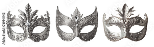 3 Silver carnival mask Isolated on transparent PNG background photo