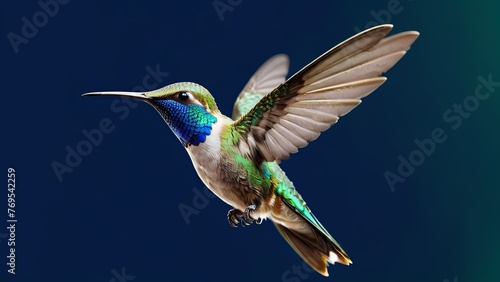 Elegant Hummingbird in Flight Against Deep Blue Sky