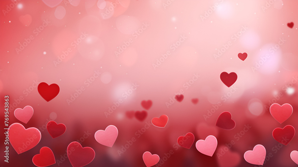 AI generated Fantastic Hearts Background on Pastel Background. Valentine's Day banner - abstract panoramic background with red hearts - concept of love and tenderness