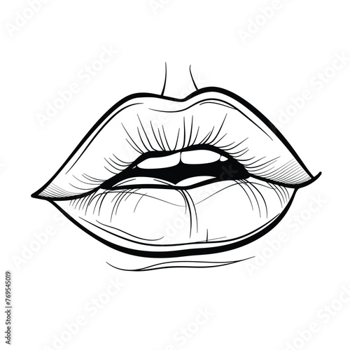 A detailed sketch captures the allure of slightly parted lips