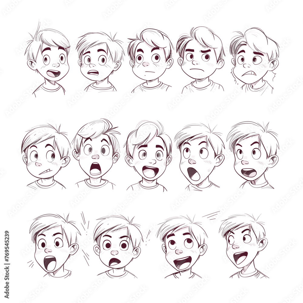 A series of sketched faces display a spectrum of emotions A series of sketched faces display a spectrum of emotions