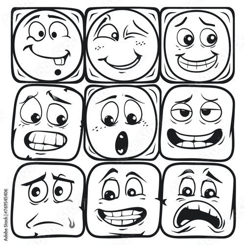 Cartoon faces, various expressions.
