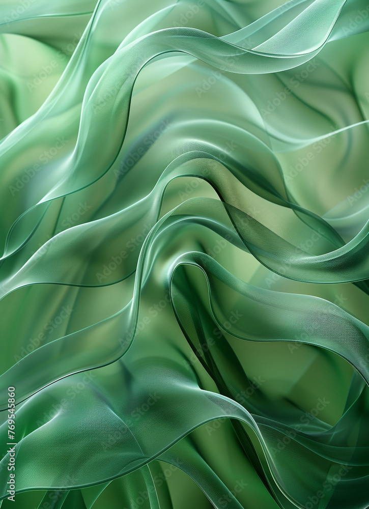Fototapeta premium Abstract green background with blurred waves and lines, simple design, high resolution, professional illustration. The background is a soft gradient of light green color with smooth curves.
