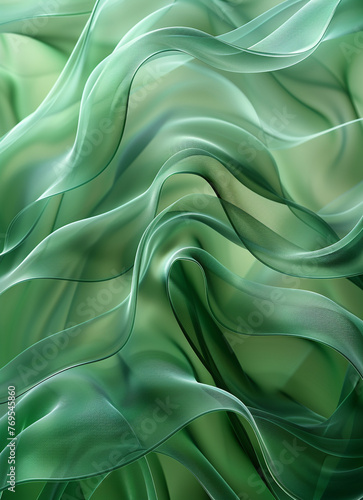 Abstract green background with blurred waves and lines, simple design, high resolution, professional illustration. The background is a soft gradient of light green color with smooth curves.