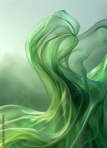 Abstract green background with blurred waves and lines, simple design, high resolution, professional illustration. The background is a soft gradient of light green color with smooth curves.