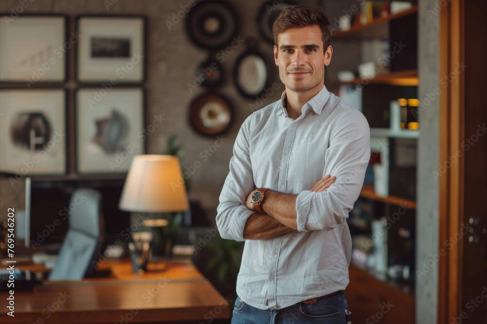 Fototapeta premium Smiling businessman standing in the office
