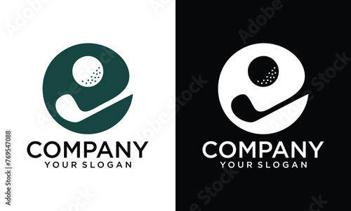 Vector design Letter e with golf stick vector logo design, Golf stick, golf logo, Abstract Letter e Logo Design Template