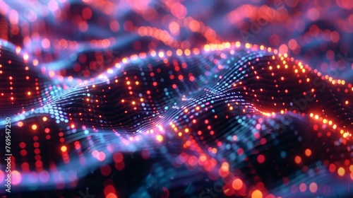 Neon wave patterns representing digital data transmission