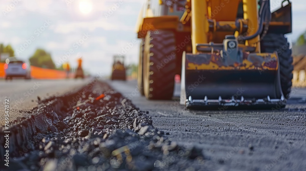 road construction work with bulldozer and roller road construction work with bulldozer and roller