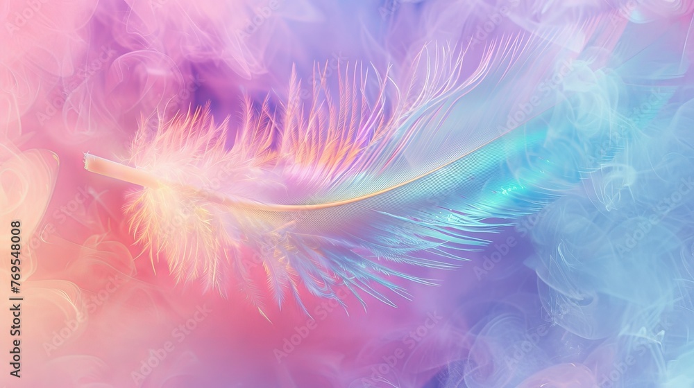 rainbow-colored feathers, up close with a focus on the fluffy white details rainbow-colored feathers, up close with a focus on the fluffy white details