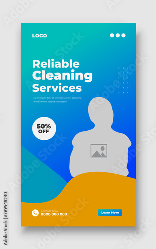 Home and hotel cleaning social media Instagram story post. Cleaning service social media web advertisement banner template