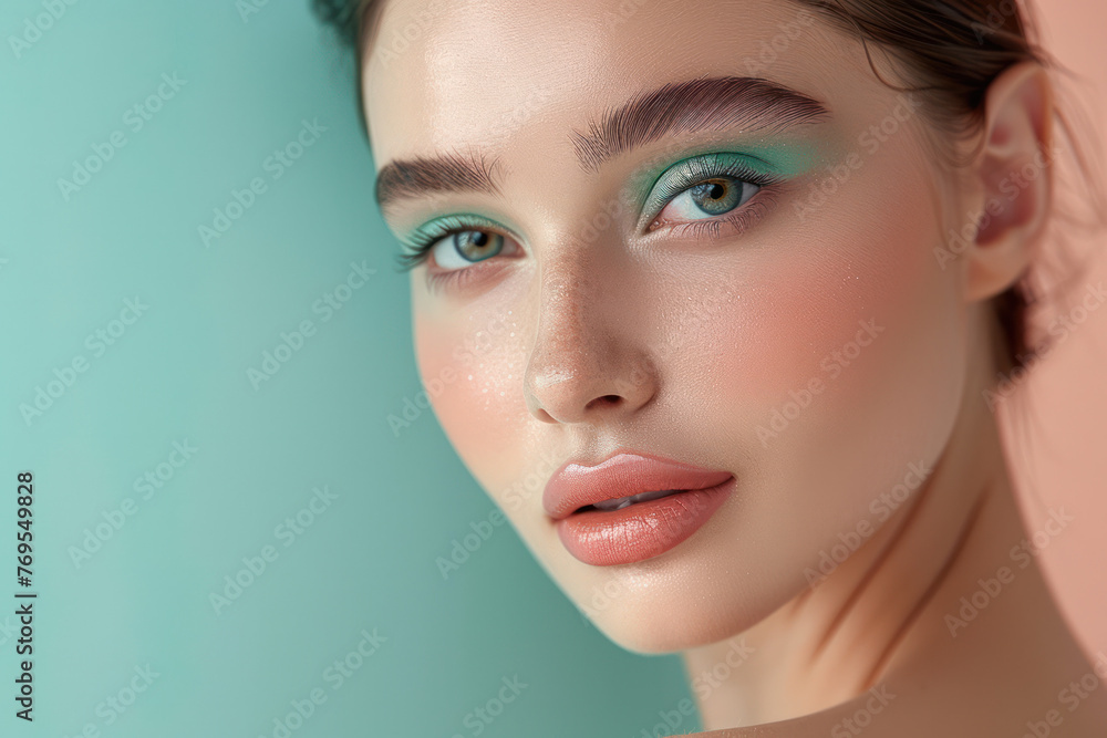 Fototapeta premium Woman With Blue Eyes and Green Makeup