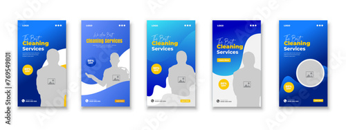 Home and hotel cleaning social media Instagram story post. Cleaning service social media web bundle advertisement banner template