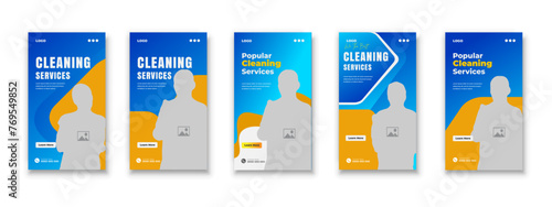 Home and hotel cleaning social media Instagram story post. Cleaning service social media web bundle advertisement banner template