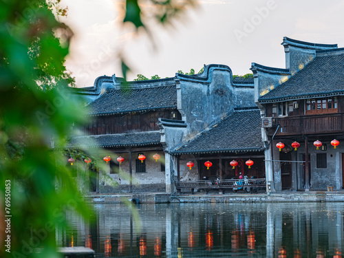 Sunset view of Nanxun, an ancient water town in Zhejiang Province, China. photo