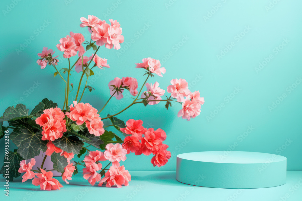 Podium, Product Display Adorned With Flowers Podium, Product Display Adorned With Flowers