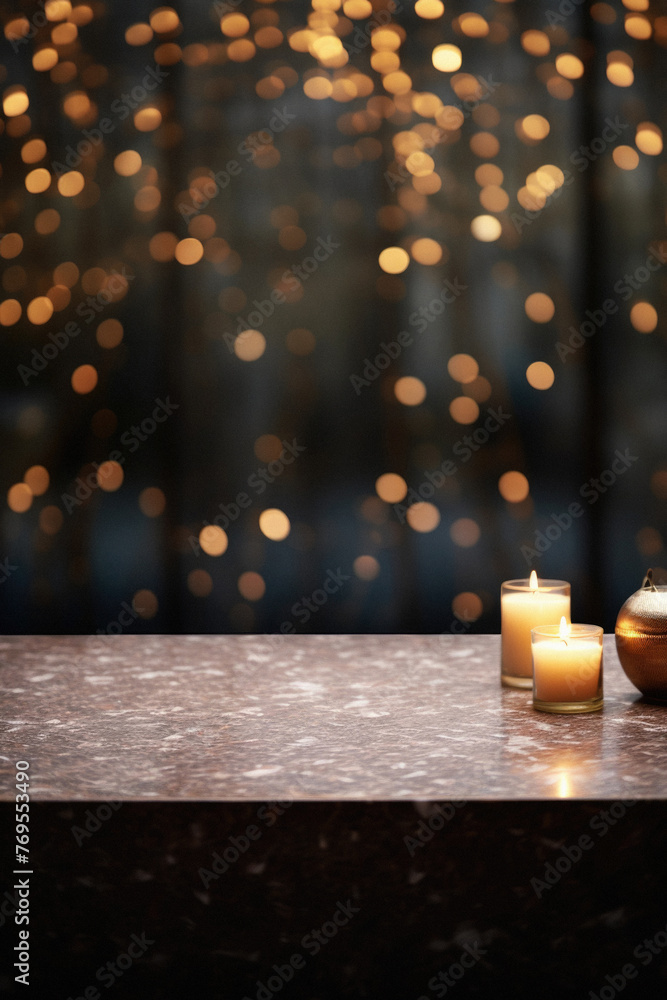 Wooden table spa bokeh background, empty wood desk product display mockup with relaxing wellness massage salon blurry abstract backdrop, body care cosmetic ads presentation. Mock up, copy space .
