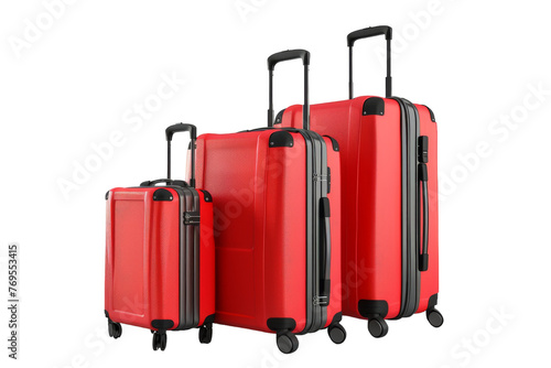 Three Pieces of Red Luggage on a White Background