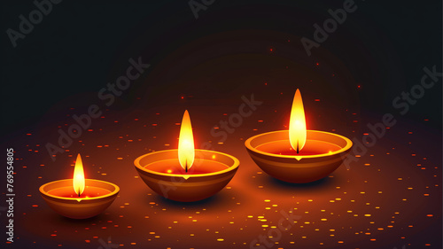 illustration of Diwali festival of lights tradition Diya oil lamps against dark background 