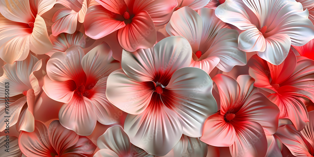 Red flowers on pink background,Pink flowers on wooden background. - obrazy, fototapety, plakaty 