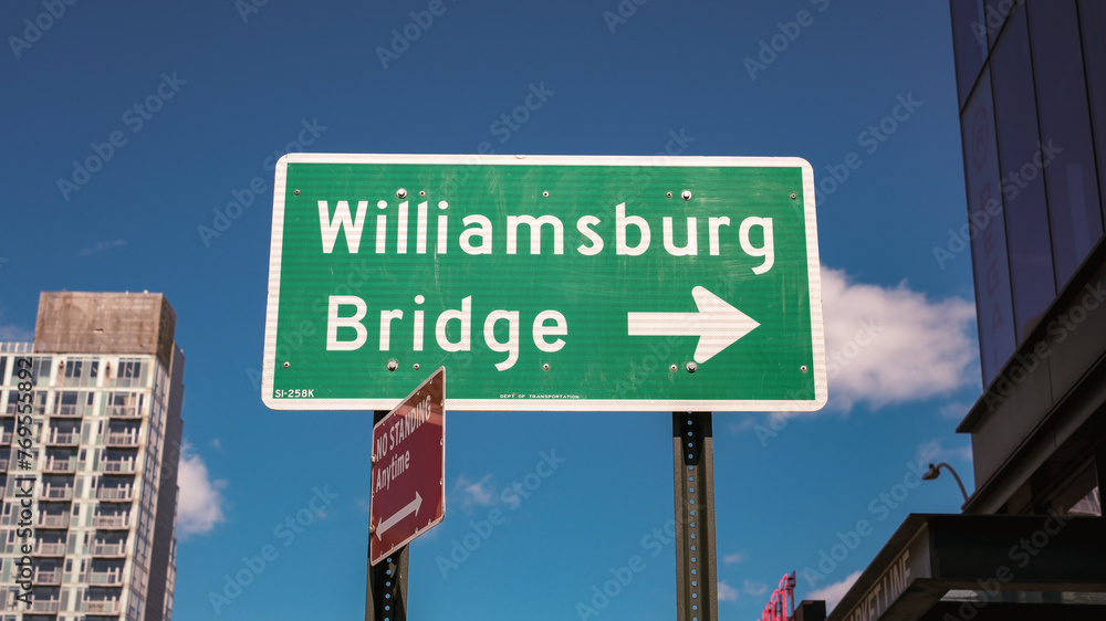 Williamsburg Bridge New York City Straßenschild  - obrazy, fototapety, plakaty 