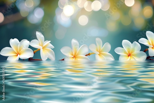 vector background with plumeria flowers floating in water for banners