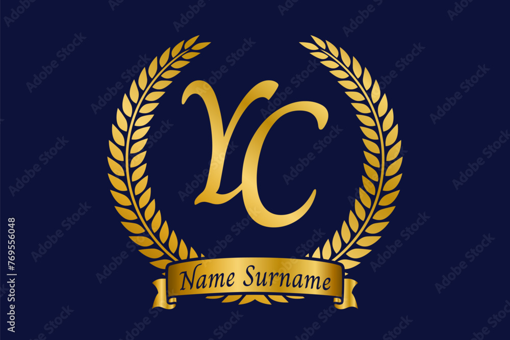 Initial letter Y and C, YC monogram logo design with laurel wreath ...