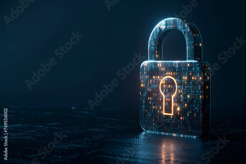 3D illustration of lock. Data security, cybersecurity, cyber defense concept.