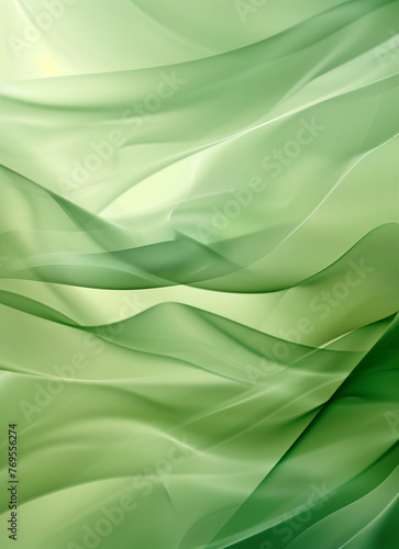 Abstract green background with blurred waves and lines, simple design. AI Generated