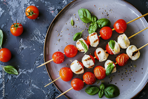 Plate of Mozzarella and Cherry Tomato Skewers