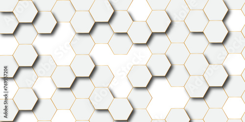 Fototapeta Naklejka Na Ścianę i Meble -  Abstract hexagon background Futuristic concept honeycomb mosaic white and golden background. Surface polygon pattern with glowing hexagon paper texture and futuristic business graphic design.