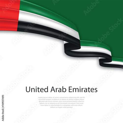 Waving ribbon with flag of United Arab Emirates