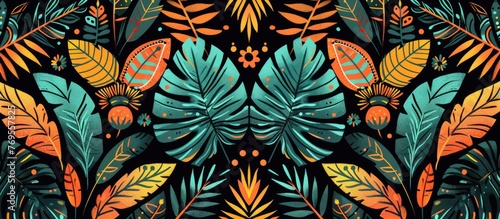 Jungle Seamless Retro Textile Design with Geometric Lines and Sacred Ornate Shapes