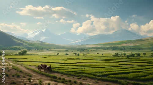 A striking contrast between traditional and modern agricultural practices in a vast rural landscape.