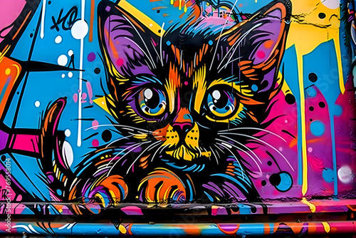 funny cat graffiti on the wall