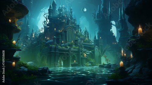 A surreal underwater city with bio-luminescent organisms, exploring the possibilities of human habitation beneath the waves.
