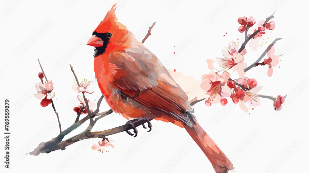 Red bird with flower illustration.