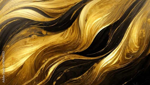 Elegant Ebb and Flow: Swirling Black Gold Abstract"