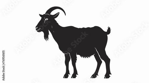 Silhouette of horned goat Badge. Flat vector 