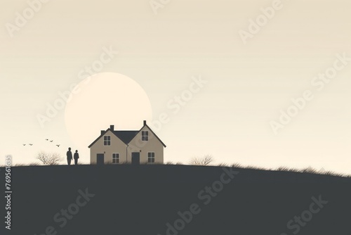 A minimalist illustration features a simplified house silhouette, symbolizing the sanctuary and togetherness of family life. The warmth and comfort found within the family dwelling.